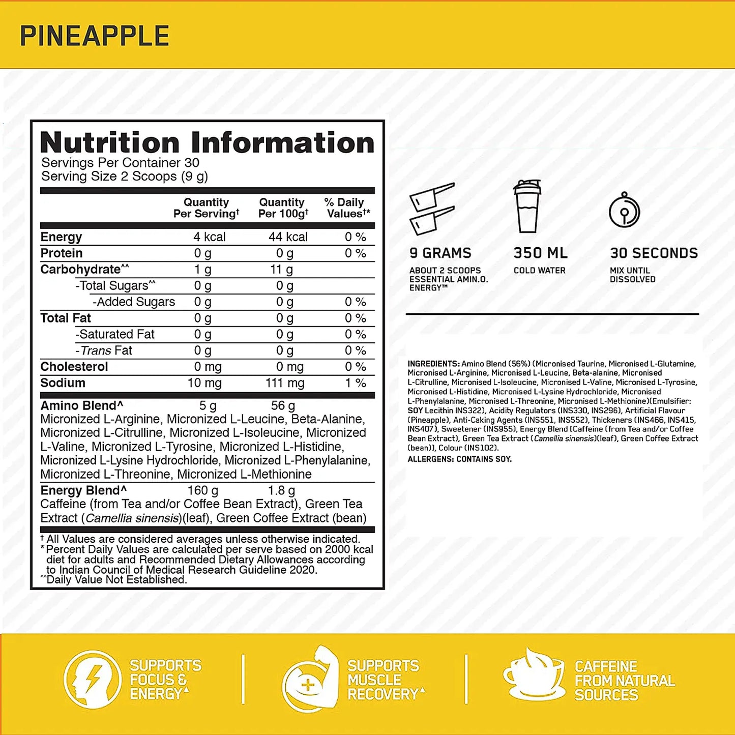 Optimum Nutrition (ON) Amino Energy - Pre Workout with Green Tea Extract | BCAA | Amino Acids | Energy Powder | 30 Servings