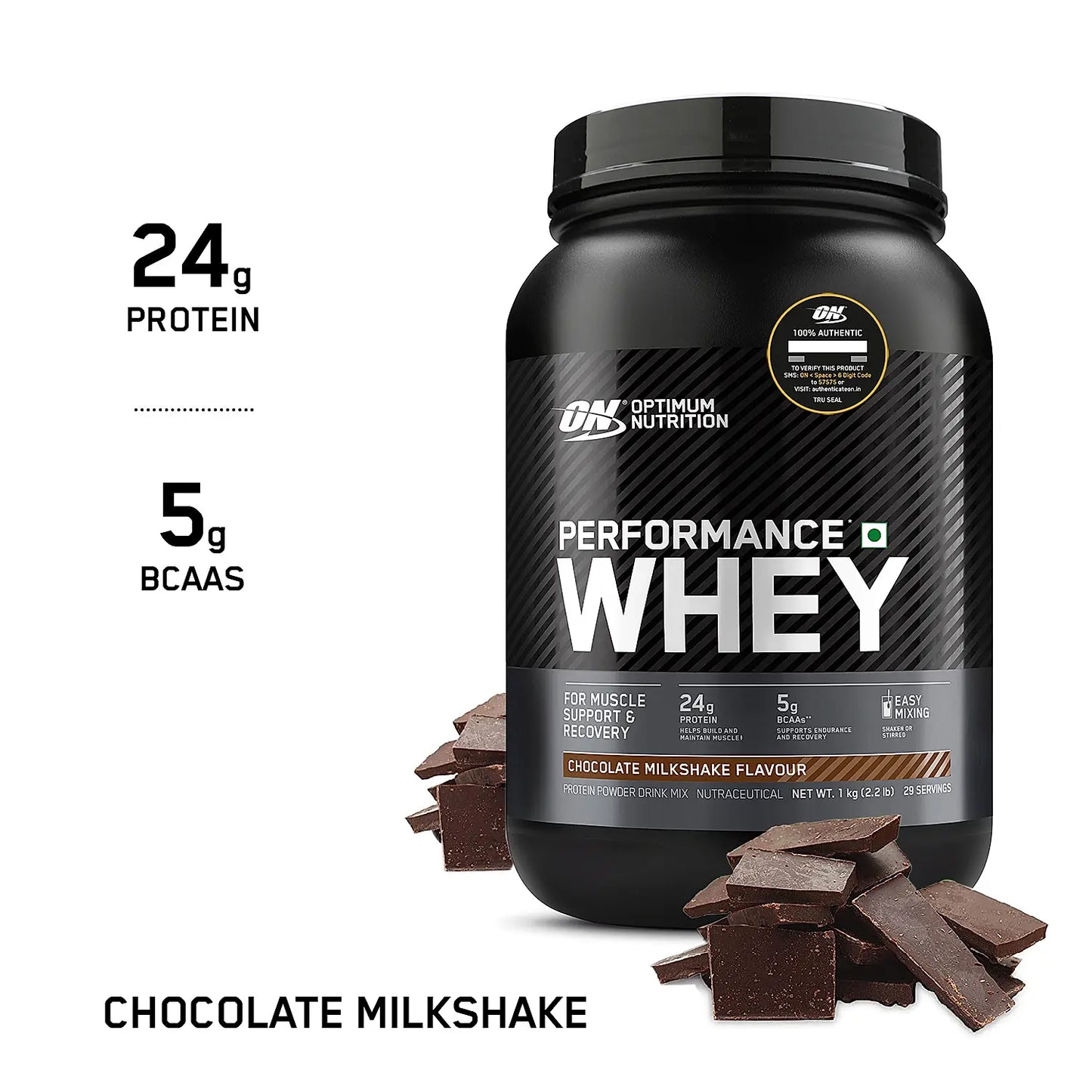 OPTIMUM NUTRITION Performance Whey Protein Powder Blend with Isolate | 24g Protein | 5g BCAA | Chocolate | 1 kg