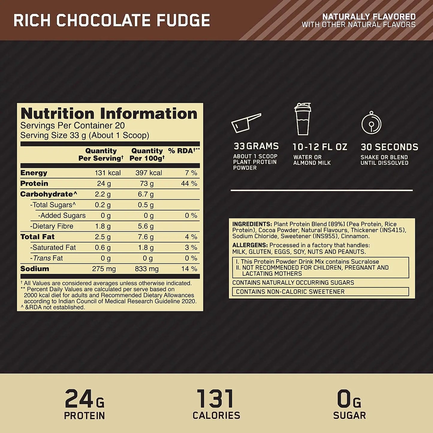 Optimum Nutrition (ON) Gold Standard 100% Plant Protein - 21 Serve | 684 g | Vegan | Complete Amino Acid Profile | Zero Added Sugars | Gluten-Free