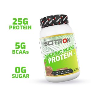 Scitron Organic Plant Protein 1kg |32 Servings| 25g Protein| 5g BCAAs| 0g Sugar
