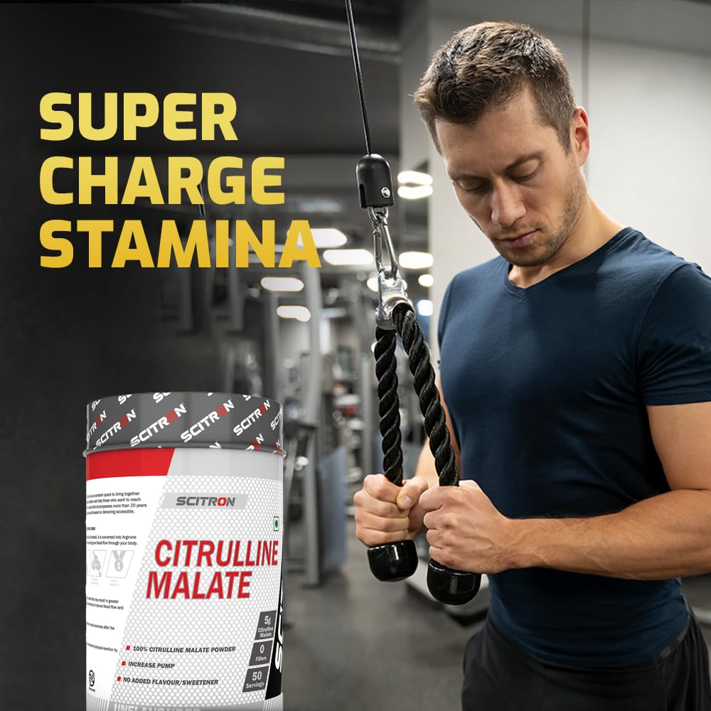 Scitron Citrulline Malate | 50 Servings | 5g Citrulline Malate | 0 Fillers| No Added Flavour & Sweetener |Increase Pump | 250g