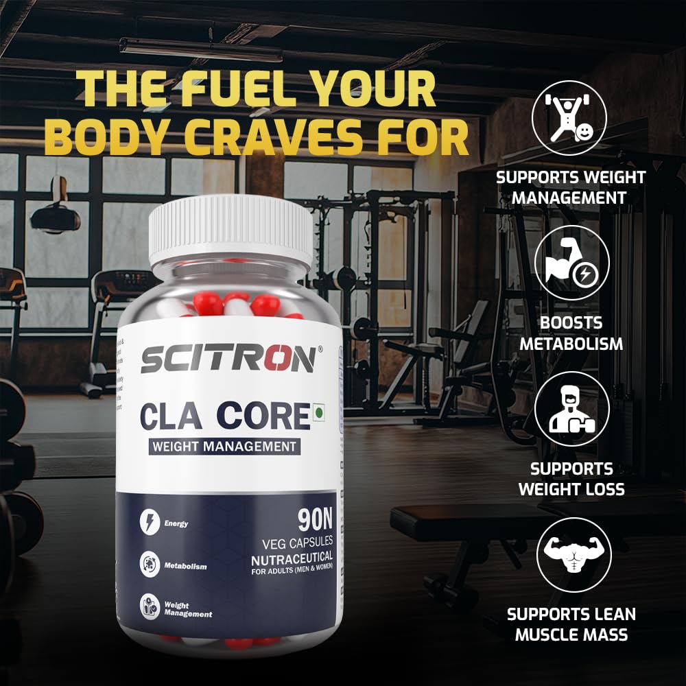 Scitron CLA CORE + MCT | Weight Management | Metabolism | Energy | CLA - 800 mg| MCT - 200 mg| 90 Veg Capsules