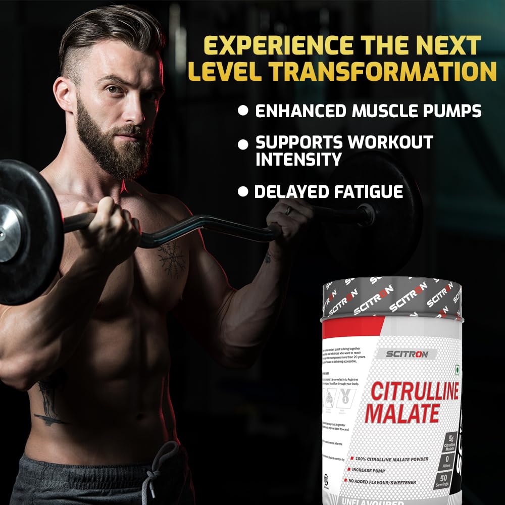 Scitron Citrulline Malate | 50 Servings | 5g Citrulline Malate | 0 Fillers| No Added Flavour & Sweetener |Increase Pump | 250g