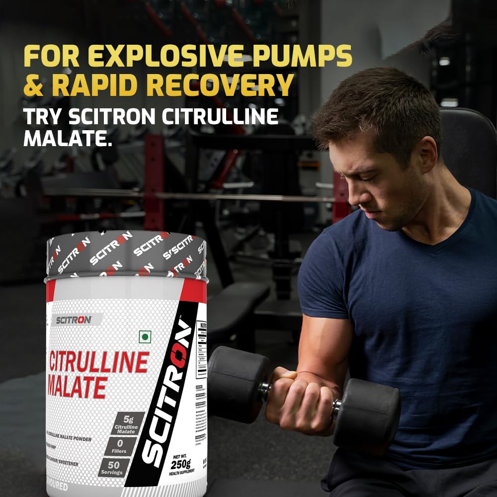 Scitron Citrulline Malate | 50 Servings | 5g Citrulline Malate | 0 Fillers| No Added Flavour & Sweetener |Increase Pump | 250g