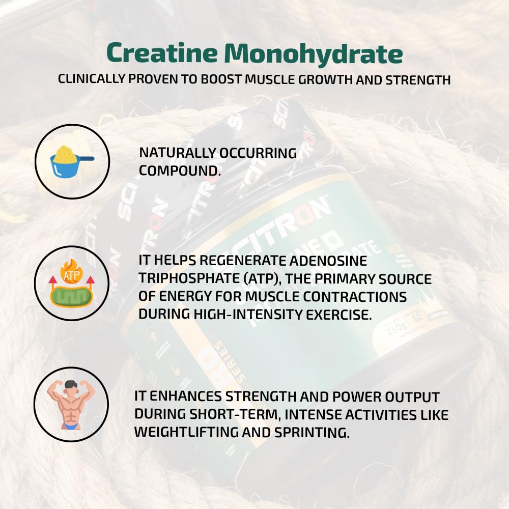Scitron Nitro Series Creatine Monohydrate |3g Creatine| 62 Servings| No Added Sugar| Increase Endurance | 250g