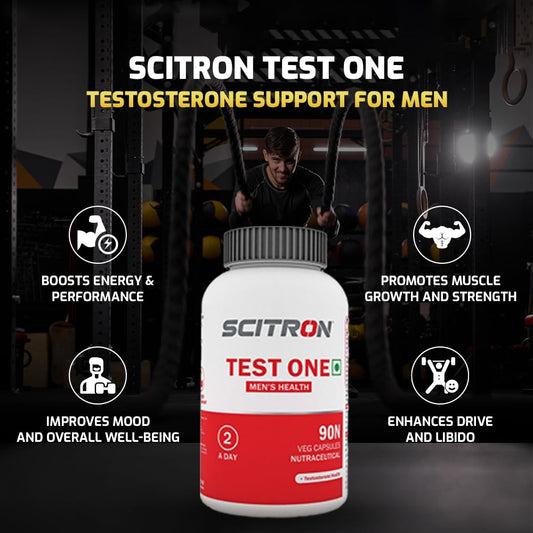 Scitron TEST ONE Testosterone Supplement for Men with Fenugreek |Tribulus Terrestris & Boron Citrate | Enhance Performance| Drive & Natural Testosterone Levels | 90-Capsule