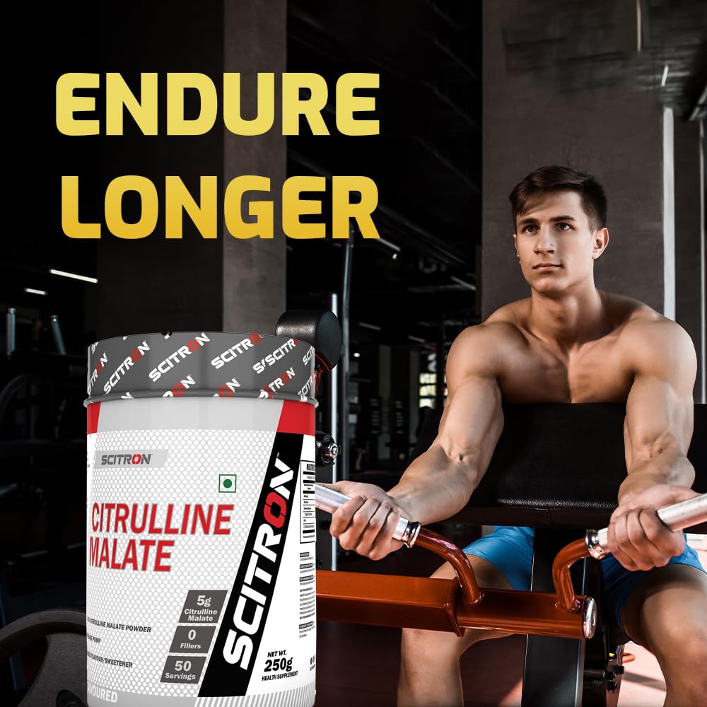 Scitron Citrulline Malate | 50 Servings | 5g Citrulline Malate | 0 Fillers| No Added Flavour & Sweetener |Increase Pump | 250g