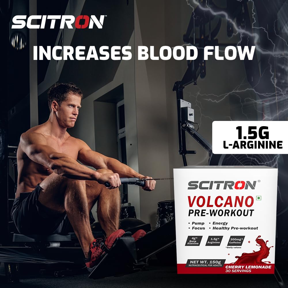 Scitron Volcano Pre Workout | 4g Beta Alanine | 1.5g Arginine | 300mg Caffeine | 0g Sugar | Boost Energy & Focus| Healthy Pre-workout