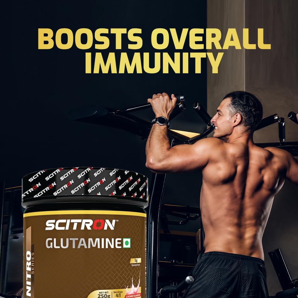 Scitron Nitro Series Glutamine 250g | Lychee Flavour | 5g Glutamine per Serving | Recovery & Muscle Support
