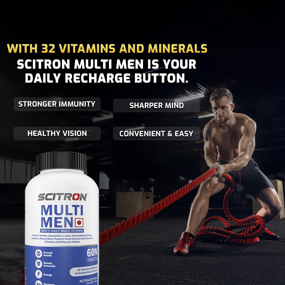 Scitron Multi Men Once Daily Multivitamin Formula |32 Vitamins & Minerals| Support for Immune| Brain & Eye| 60 Tablets
