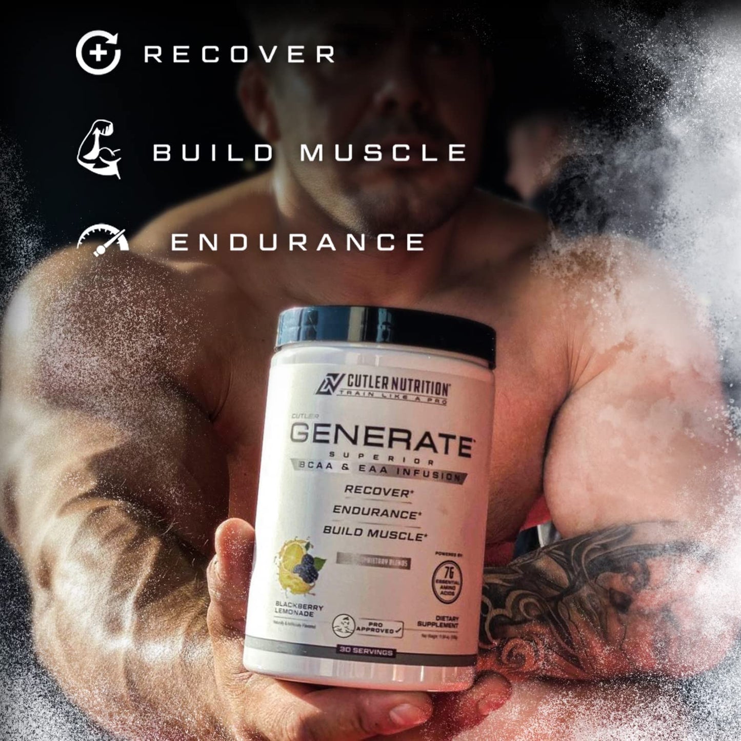 Cutler Nutrition Generate - EAA and BCAA Powder | Best Post Workout Recovery Drink and BCAA Supplement with Essential Amino Acids, 5g BCAAs, 2g EAAs for Lean Muscle Mass | 330g | 30 Servings