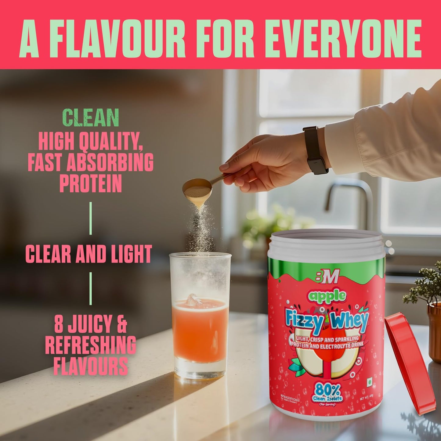 Bigmuscles Nutrition Fizzy Whey | Clear Whey Protein isolate + Electrolytes | 80% Protein| 0g Lactose| 0 Added Sugar <1g fat | Clean Label Project Purity Award Certified | Juice-Like Protein | GLP 1 Support