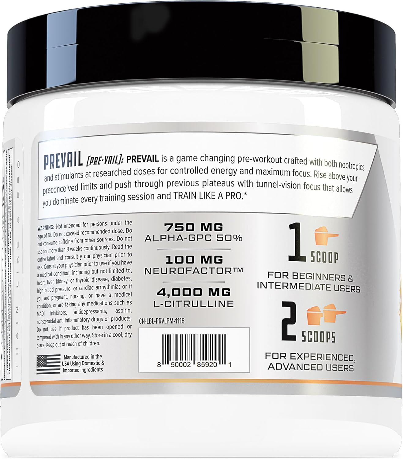 Prevail Pre Workout Powder with Nootropics| Pre Workout for Men and Women | Cutting Edge Energy and Focus Supplement with L Citrulline, Alpha GPC, L Tyrosine, Neurofactor | 40 Servings
