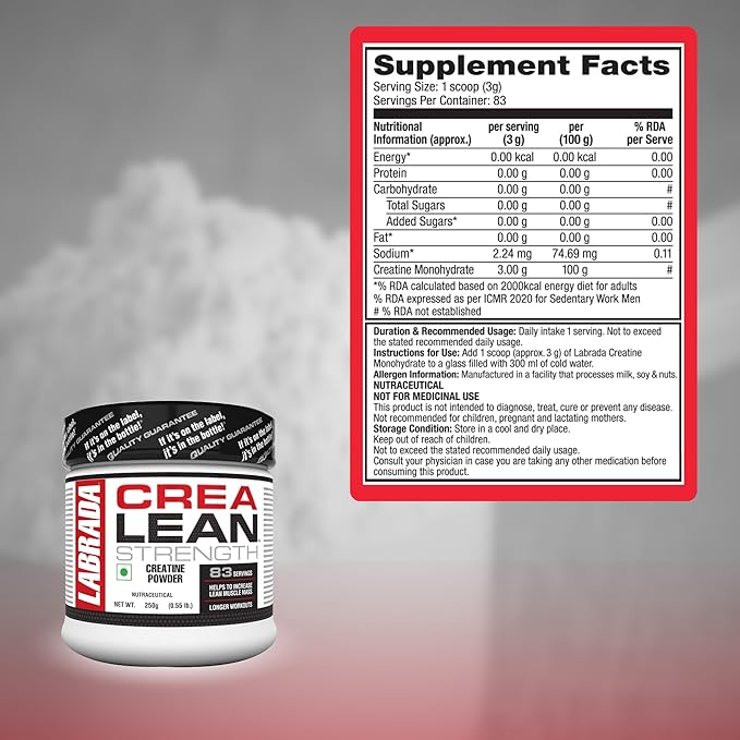 Labrada CreaLean | Creatine Monohydrate Powder | Post Workout Supplement for Muscle Repair | Recovery | Strength & Longer Workouts | Unflavored
