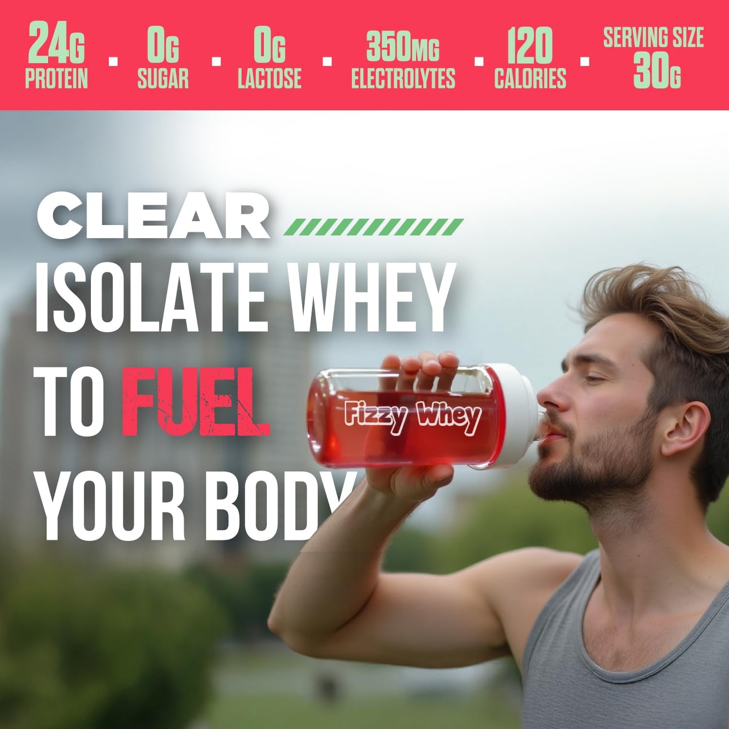 Bigmuscles Nutrition Fizzy Whey | Clear Whey Protein isolate + Electrolytes | 80% Protein| 0g Lactose| 0 Added Sugar <1g fat | Clean Label Project Purity Award Certified | Juice-Like Protein | GLP 1 Support