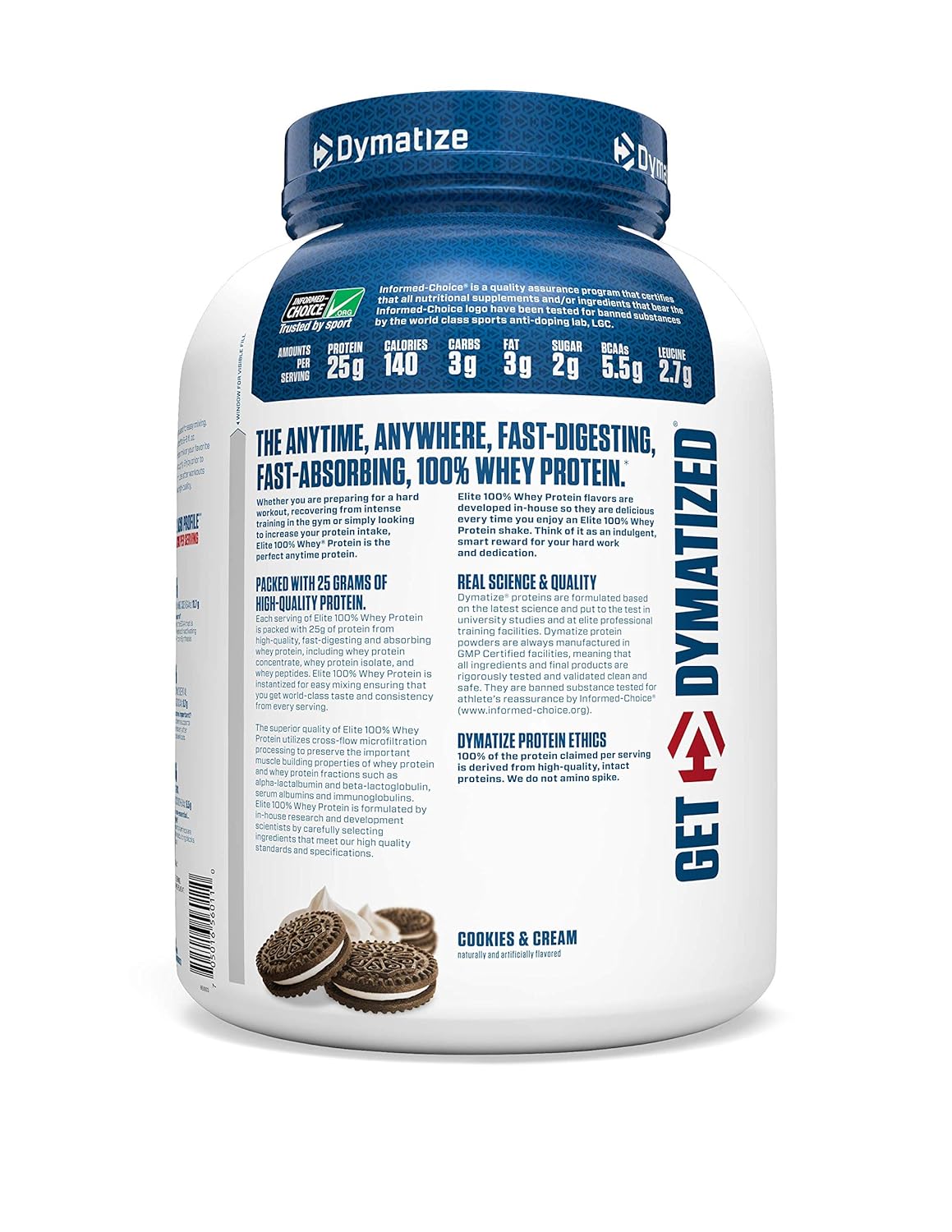 Dymatize Nutrition Elite 100% Whey Protein | Whey Protein Powder | Muscle Recovery | 25g Protein| 5.5g BCAA | Fast-Absorbing Protein | Gluten-Free | Blend with BCAAs & Glutamine | 5 Lbs