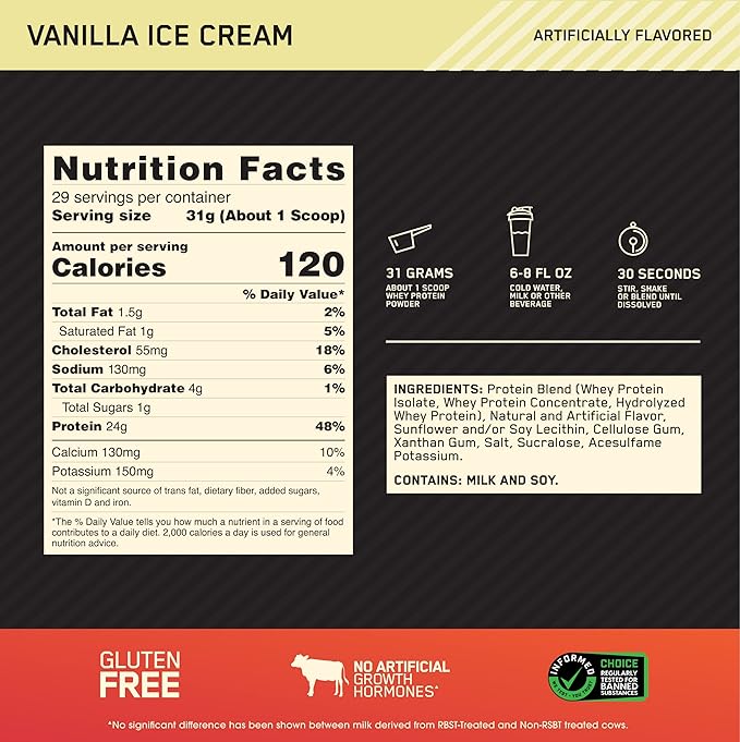 Optimum Nutrition (ON) Gold Standard 100% Whey Protein | for Muscle Support & Recovery | Vegetarian - Primary Source Whey Isolate