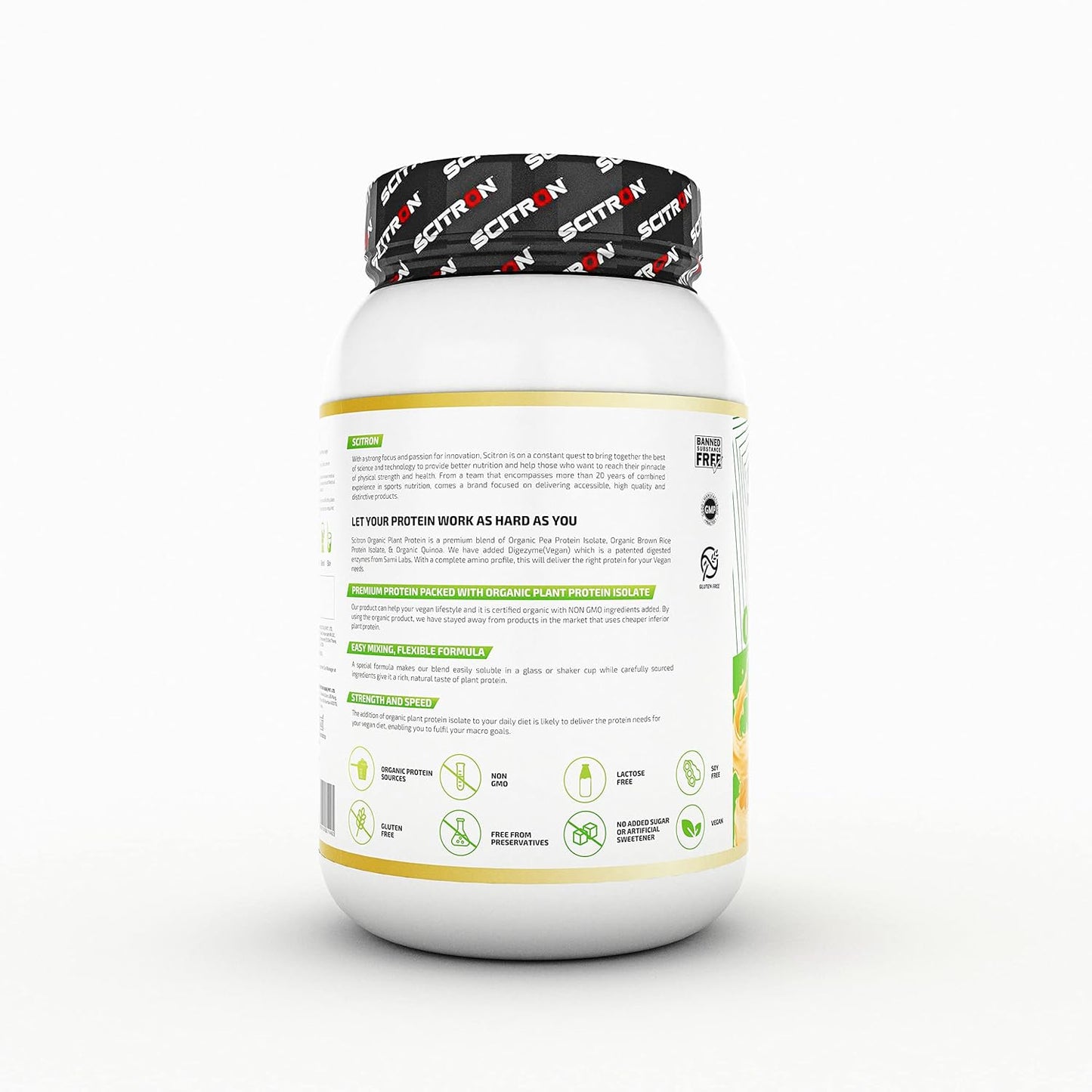 Scitron Organic Plant Protein 1kg |32 Servings| 25g Protein| 5g BCAAs| 0g Sugar