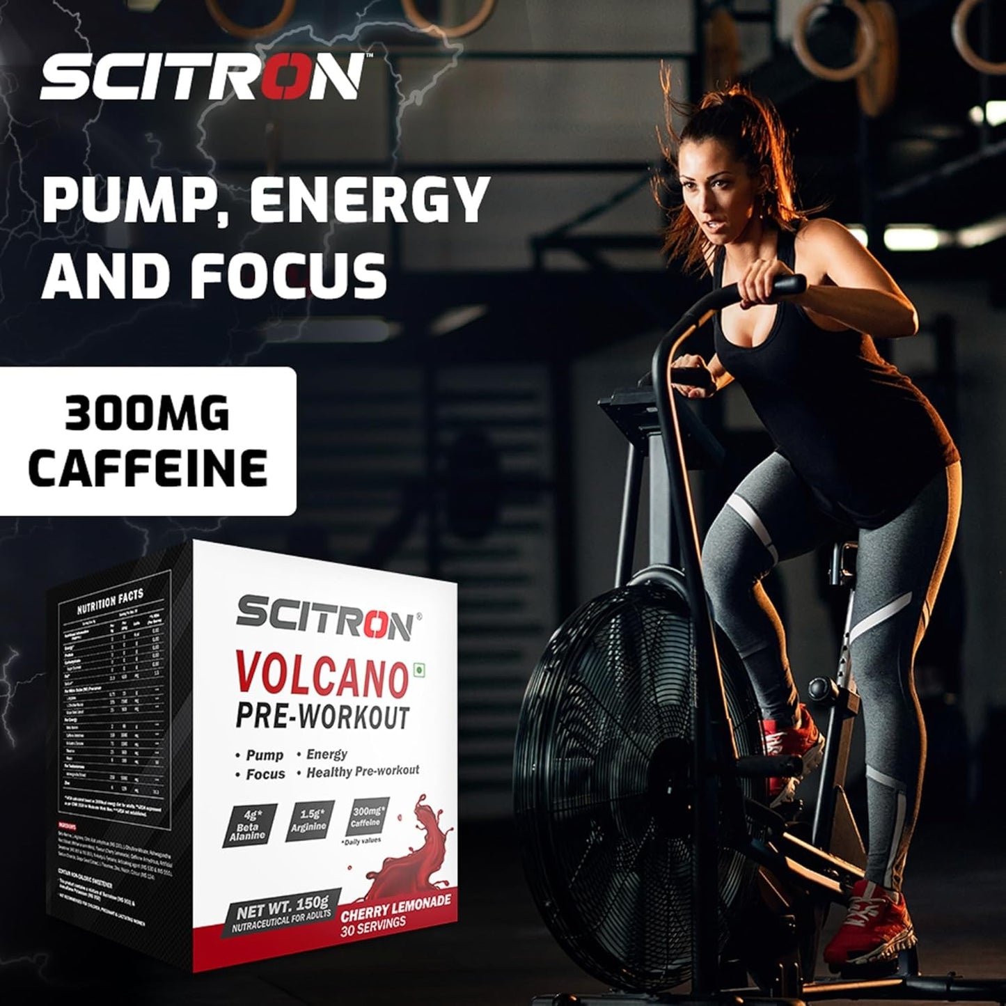 Scitron Volcano Pre Workout | 4g Beta Alanine | 1.5g Arginine | 300mg Caffeine | 0g Sugar | Boost Energy & Focus| Healthy Pre-workout