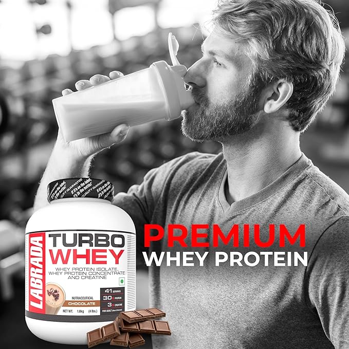Labrada TURBO WHEY | Whey Protein Isolate | Whey Protein Concentrate and Creatine | 30g Protein | 41 Servings | 1.8kg Chocolate