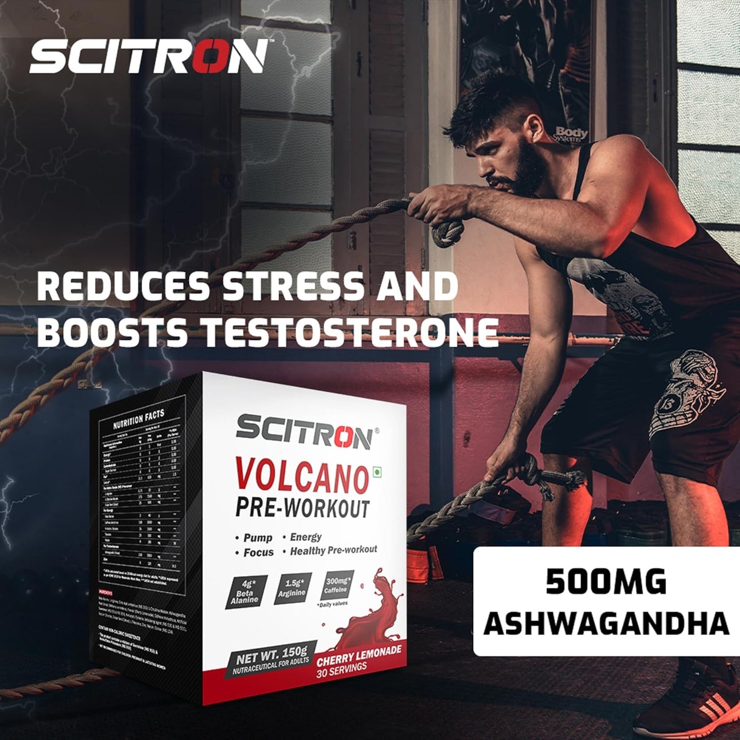 Scitron Volcano Pre Workout | 4g Beta Alanine | 1.5g Arginine | 300mg Caffeine | 0g Sugar | Boost Energy & Focus| Healthy Pre-workout