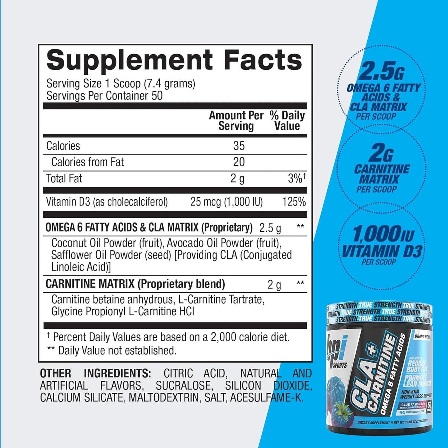 BPI Sports CLA + Carnitine |Conjugated Linoleic Acid | Weight Loss Formula | Metabolism, Performance, Lean Muscle | Caffeine Free | For Men & Women | 50 servings