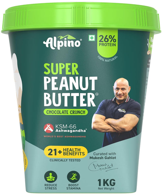 Alpino Super Peanut Butter with KSM-66 Ashwagandha | High Protein| Clinically Tested with 21+ Health Benefits | Strength | Stamina and Recovery
