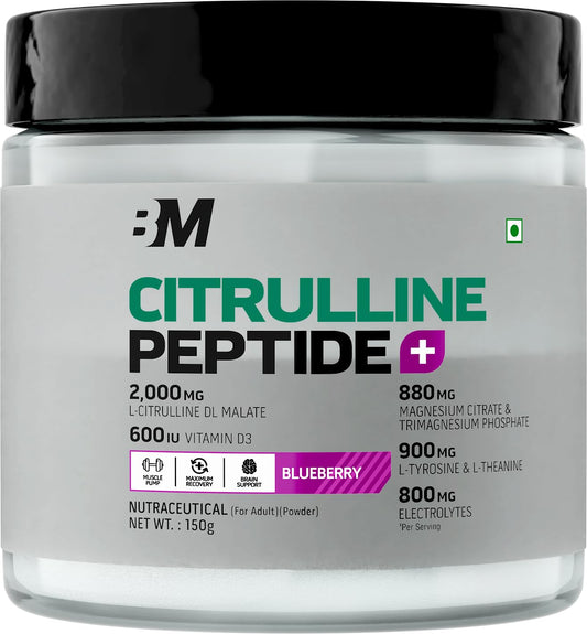 Bigmuscles Nutrition Citrulline + Peptides| L-Citrulline Powder with Superior Grade Magnesium| Electrolytes| Tyrosine & Vitamin D3