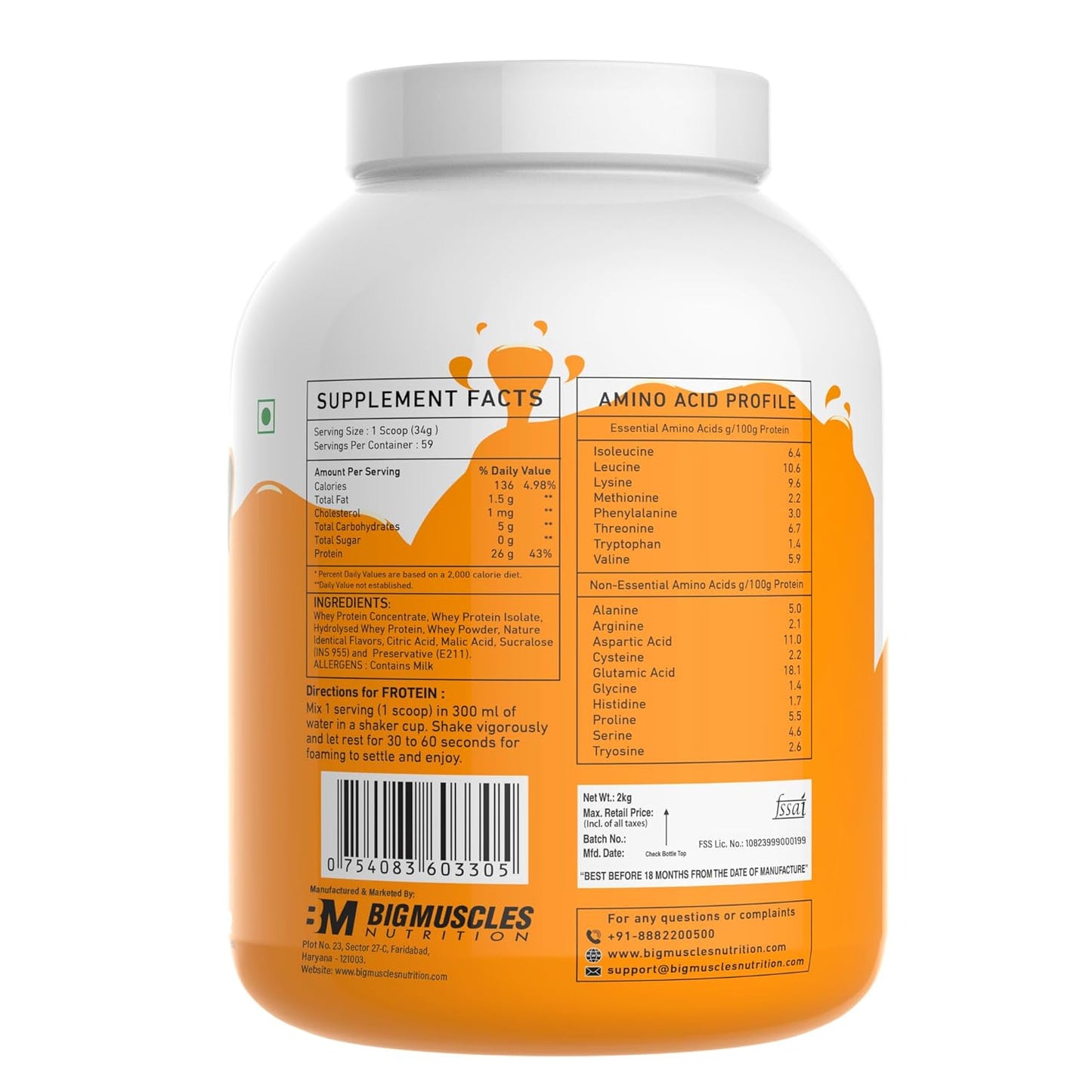 Bigmuscles Nutrition Frotein |26g Hydrolysed Whey Protein Isolate |15g EAA | 0g Sugar