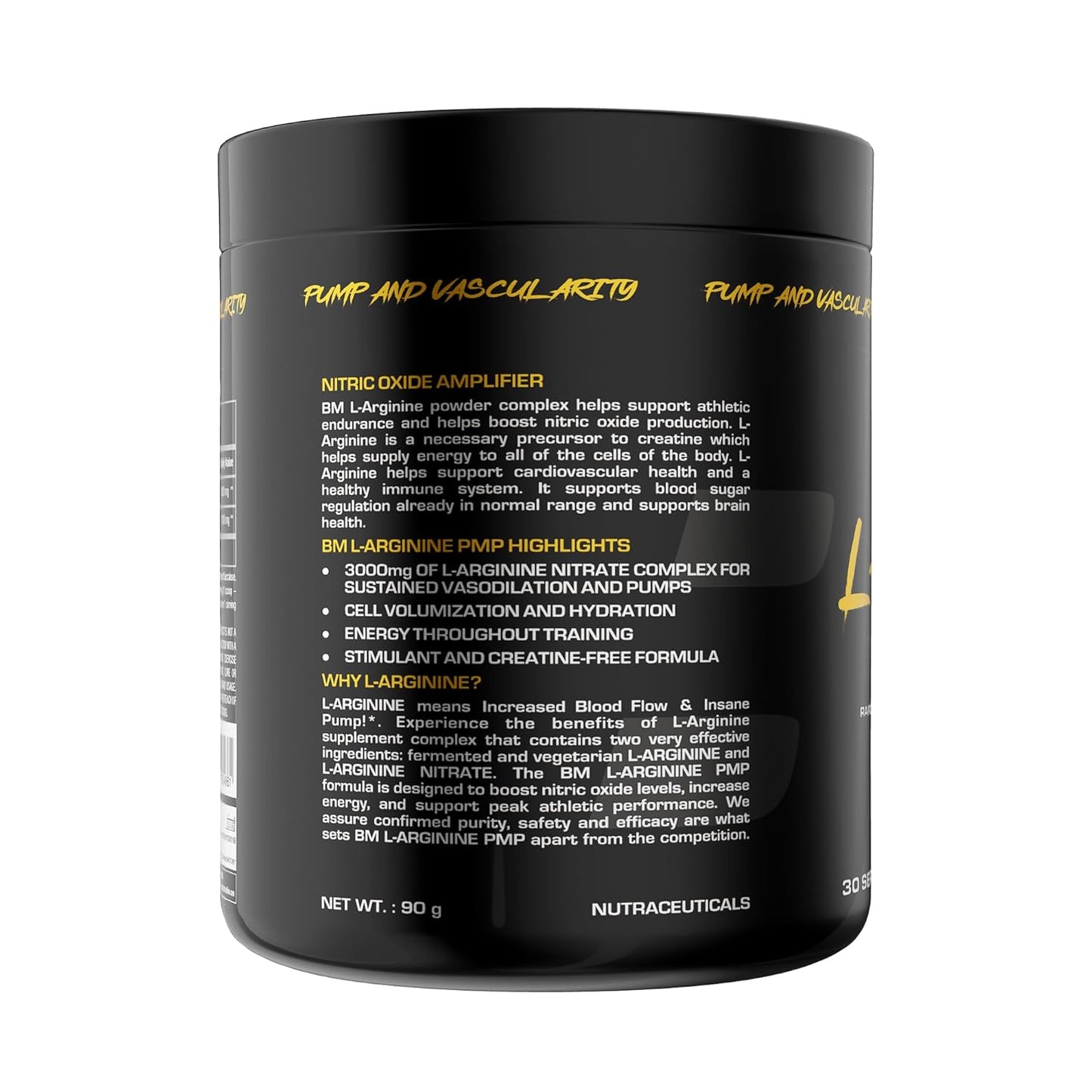 Bigmuscles Nutrition L-Arginine PMP Powder | Pack of 30 Serving | 3000 mg | Muscle Building Amino Acid | Build Strength & Endurance| Faster Recovery| Enhance Energy Levels | Preworkout | 90 gm