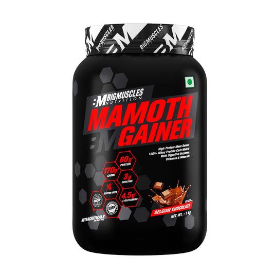 Bigmuscles Nutrition Mamoth Gainer Powder | High Protein Muscle Mass & Weight Gainer | With Vitamins & Minerals, Creatine & Digestive Enzymes