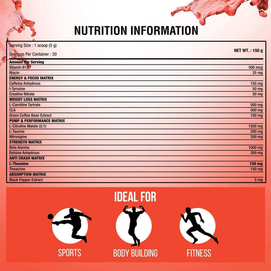 Bigmuscles Nutrition Shredz Pre | 150 Gm | 30 Servings