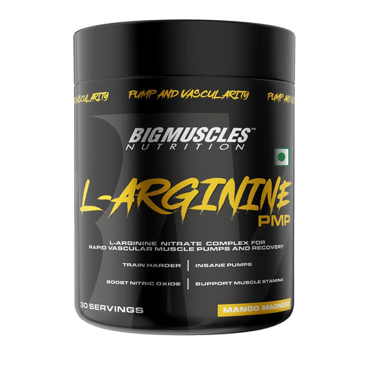 Bigmuscles Nutrition L-Arginine PMP Powder | Pack of 30 Serving | 3000 mg | Muscle Building Amino Acid | Build Strength & Endurance| Faster Recovery| Enhance Energy Levels | Preworkout | 90 gm