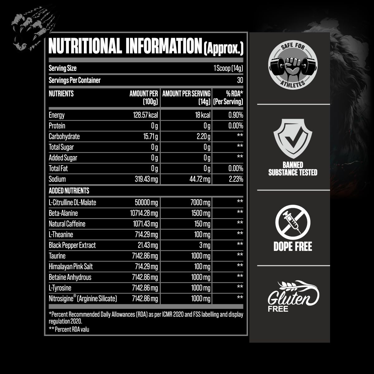 Bigmuscles Nutrition Karnage Black Preworkout | 420g | Massive Pump | Laser Focus | Explosive Energy | Gorilla Power | No Itching | with Nitrosigine