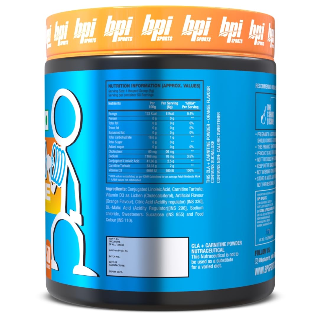 BPI Sports CLA + Carnitine |Conjugated Linoleic Acid | Weight Loss Formula | Metabolism, Performance, Lean Muscle | Caffeine Free | For Men & Women | 50 servings