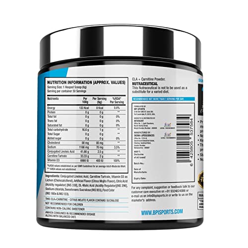 BPI Sports CLA + Carnitine |Conjugated Linoleic Acid | Weight Loss Formula | Metabolism, Performance, Lean Muscle | Caffeine Free | For Men & Women | 50 servings