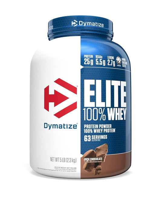 Dymatize Nutrition Elite 100% Whey Protein | Whey Protein Powder | Muscle Recovery | 25g Protein| 5.5g BCAA | Fast-Absorbing Protein | Gluten-Free | Blend with BCAAs & Glutamine | 5 Lbs