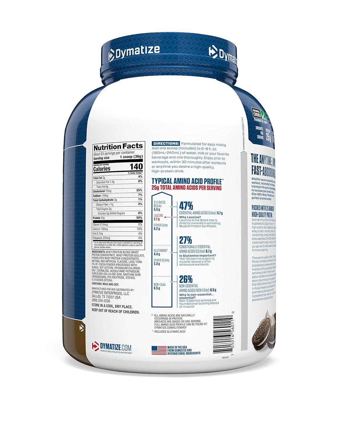 Dymatize Nutrition Elite 100% Whey Protein | Whey Protein Powder | Muscle Recovery | 25g Protein| 5.5g BCAA | Fast-Absorbing Protein | Gluten-Free | Blend with BCAAs & Glutamine | 5 Lbs