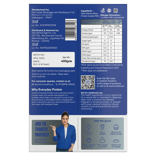 TruNativ Everyday Protein| 13.5g Protein| With Whey Protein Isolate| Dairy Extract| Enhances Muscle Growth & Strength| For Men & Women| Cook able Protein| Stir, Bake, Blend| All Natural