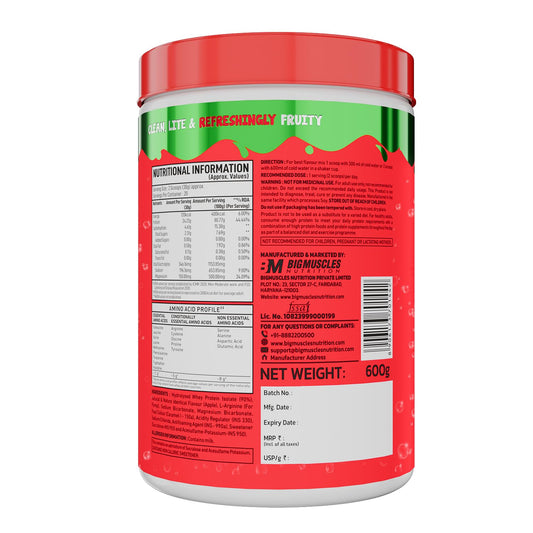 Bigmuscles Nutrition Fizzy Whey | Clear Whey Protein isolate + Electrolytes | 80% Protein| 0g Lactose| 0 Added Sugar <1g fat | Clean Label Project Purity Award Certified | Juice-Like Protein | GLP 1 Support