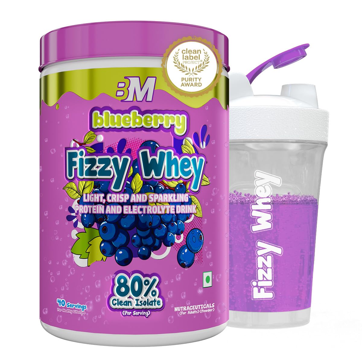 Bigmuscles Nutrition Fizzy Whey | Clear Whey Protein isolate + Electrolytes | 80% Protein| 0g Lactose| 0 Added Sugar <1g fat | Clean Label Project Purity Award Certified | Juice-Like Protein | GLP 1 Support