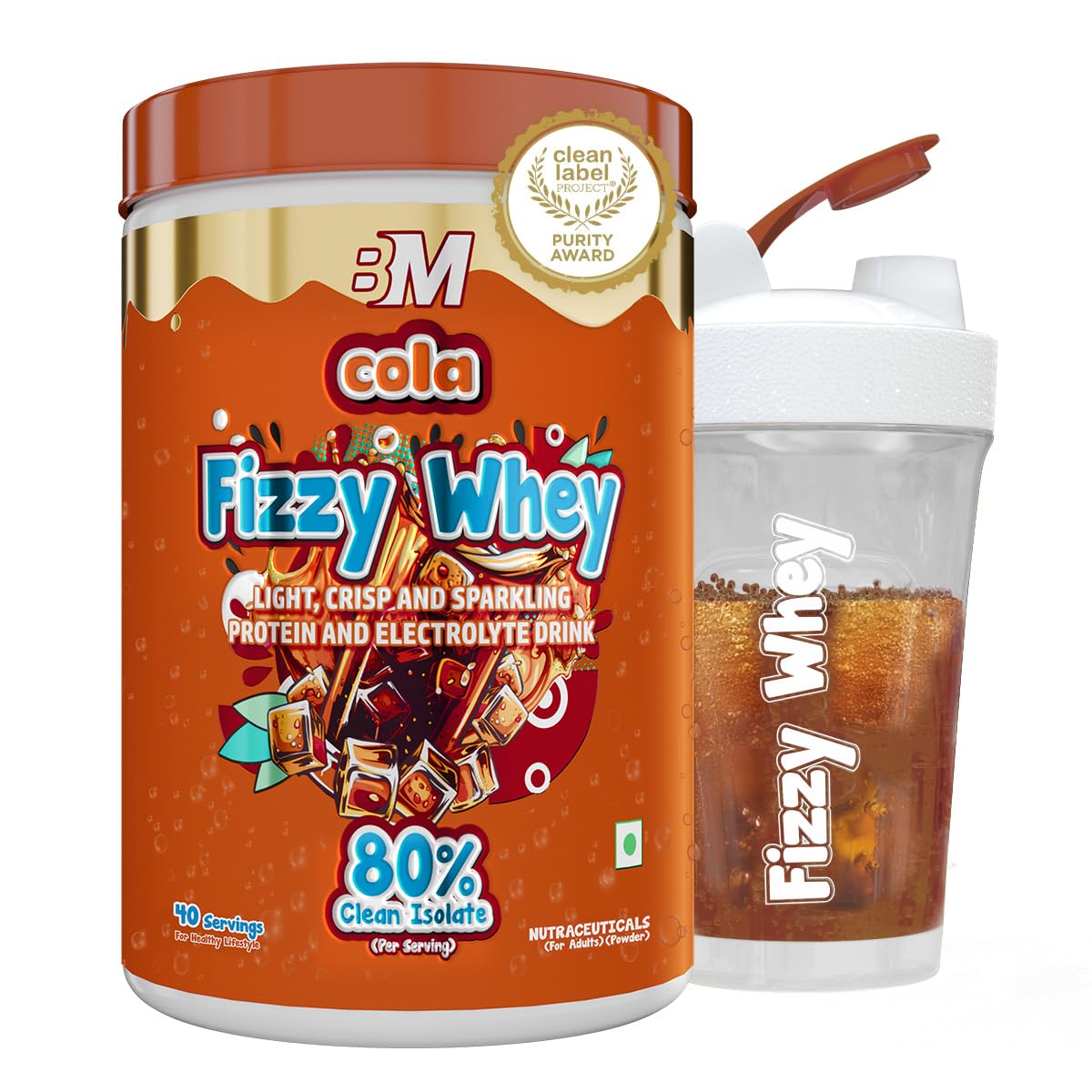 Bigmuscles Nutrition Fizzy Whey | Clear Whey Protein isolate + Electrolytes | 80% Protein| 0g Lactose| 0 Added Sugar <1g fat | Clean Label Project Purity Award Certified | Juice-Like Protein | GLP 1 Support