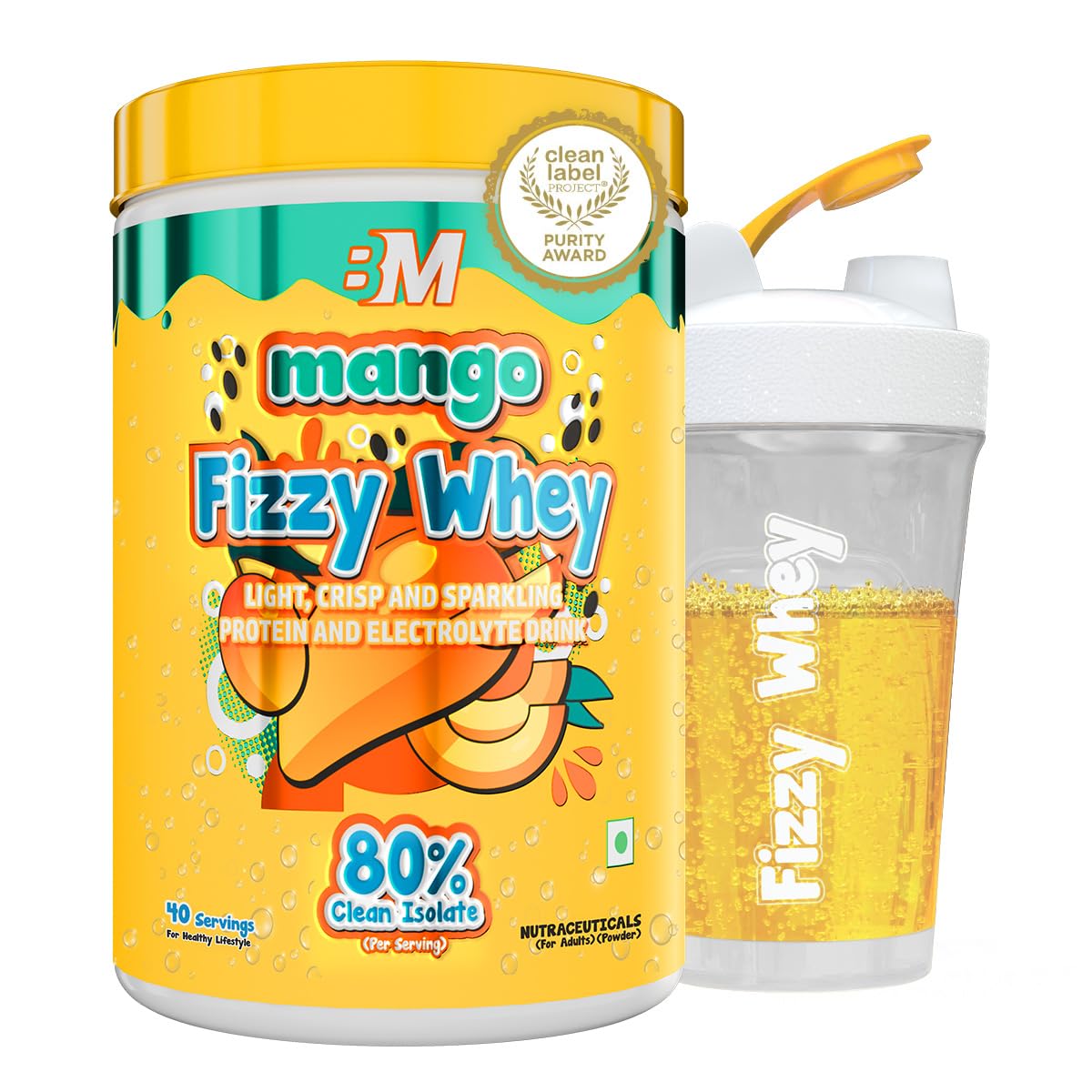 Bigmuscles Nutrition Fizzy Whey | Clear Whey Protein isolate + Electrolytes | 80% Protein| 0g Lactose| 0 Added Sugar <1g fat | Clean Label Project Purity Award Certified | Juice-Like Protein | GLP 1 Support