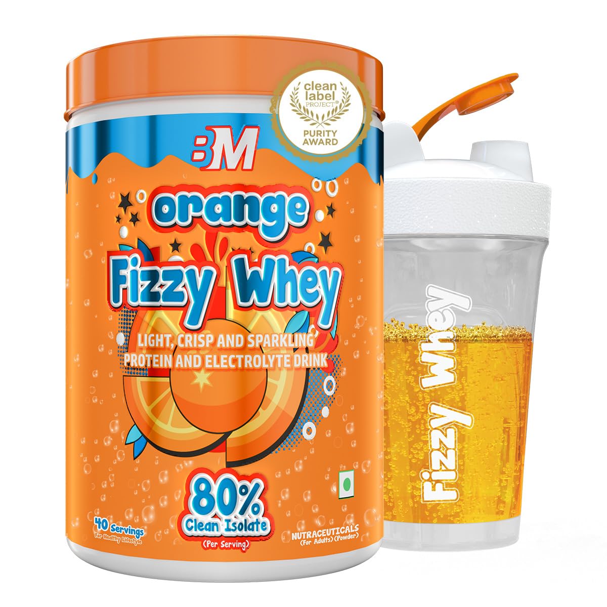Bigmuscles Nutrition Fizzy Whey | Clear Whey Protein isolate + Electrolytes | 80% Protein| 0g Lactose| 0 Added Sugar <1g fat | Clean Label Project Purity Award Certified | Juice-Like Protein | GLP 1 Support