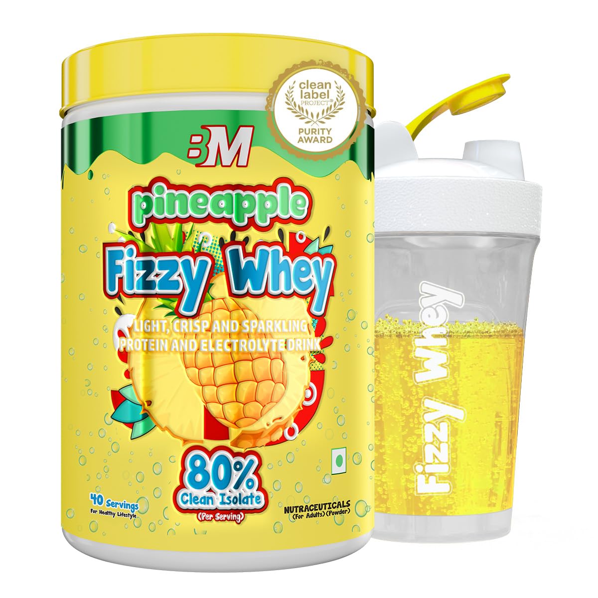 Bigmuscles Nutrition Fizzy Whey | Clear Whey Protein isolate + Electrolytes | 80% Protein| 0g Lactose| 0 Added Sugar <1g fat | Clean Label Project Purity Award Certified | Juice-Like Protein | GLP 1 Support