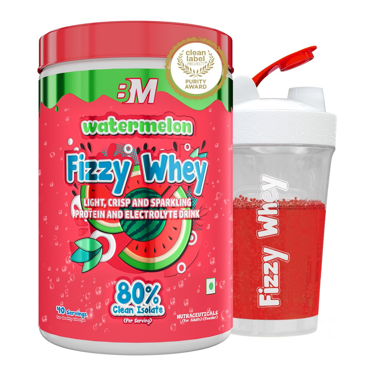 Bigmuscles Nutrition Fizzy Whey | Clear Whey Protein isolate + Electrolytes | 80% Protein| 0g Lactose| 0 Added Sugar <1g fat | Clean Label Project Purity Award Certified | Juice-Like Protein | GLP 1 Support