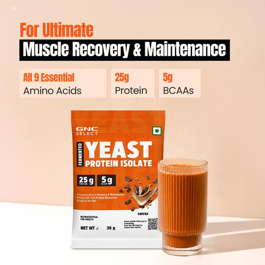 GNC Select Fermented Yeast Protein | 25g Protein| 5g BCAAs | Fermentation-Grown | Added Protease | Non-Dairy| 100% Veg| No Added Sugar | Digestive Support