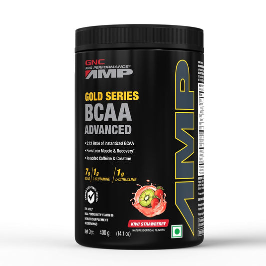 GNC AMP Gold Series BCAA Advanced | 400 gm | 30 Servings | Fastest Muscle Recovery | Maximized Workout Performance | Formulated In USA | 7g BCAA | 1g L-Glutamine | 1g L-Citrulline