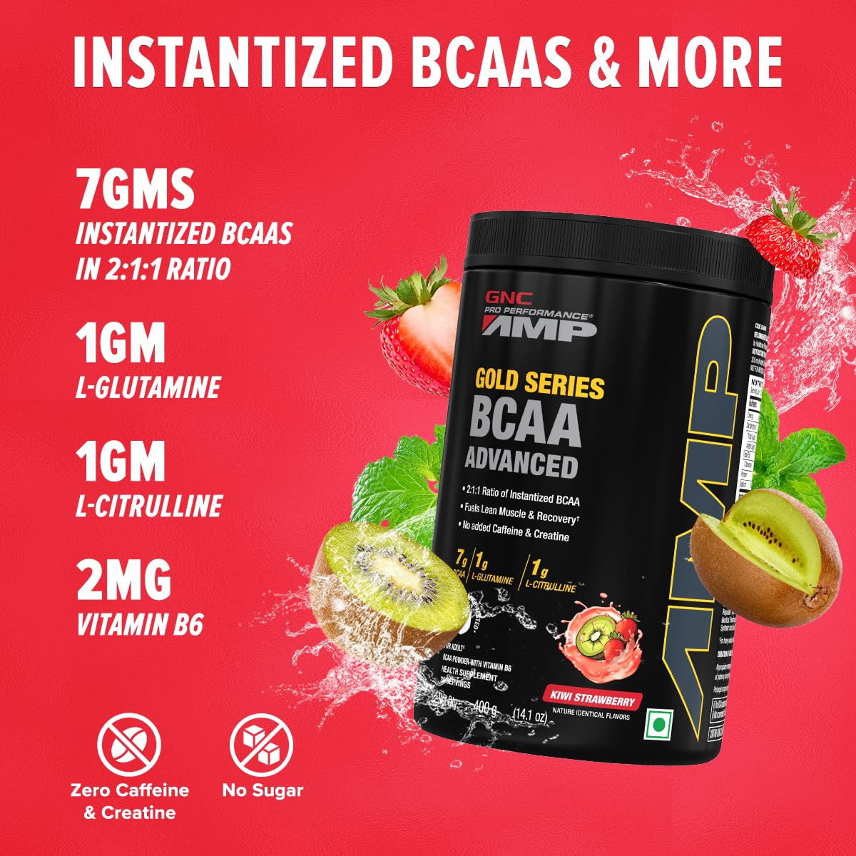 GNC AMP Gold Series BCAA Advanced | 400 gm | 30 Servings | Fastest Muscle Recovery | Maximized Workout Performance | Formulated In USA | 7g BCAA | 1g L-Glutamine | 1g L-Citrulline