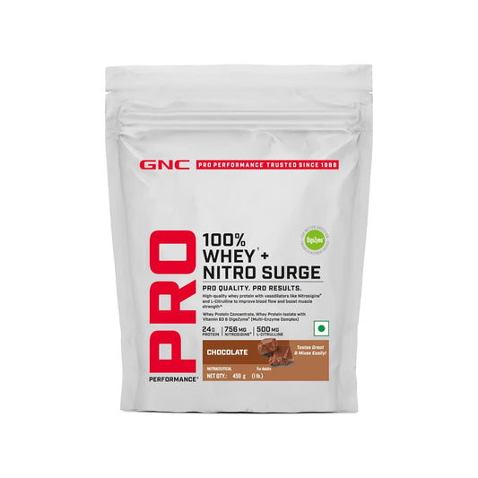 GNC 100% Whey + Nitro Surge| 24g Protein| Cardio Protect Formula| 756mg Nitrosigine| 500mg L-Citrulline for Muscle Recovery, Endurance & Heart Health | Chocolate